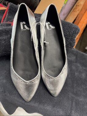 Report Silver Pointed Toe Flats with Stud Embellishments